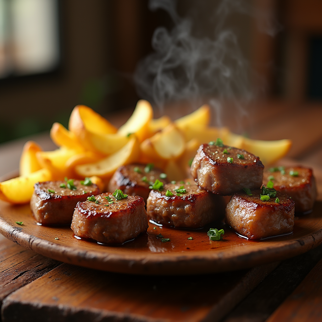 Garlic Butter Steak Bites and Potatoes