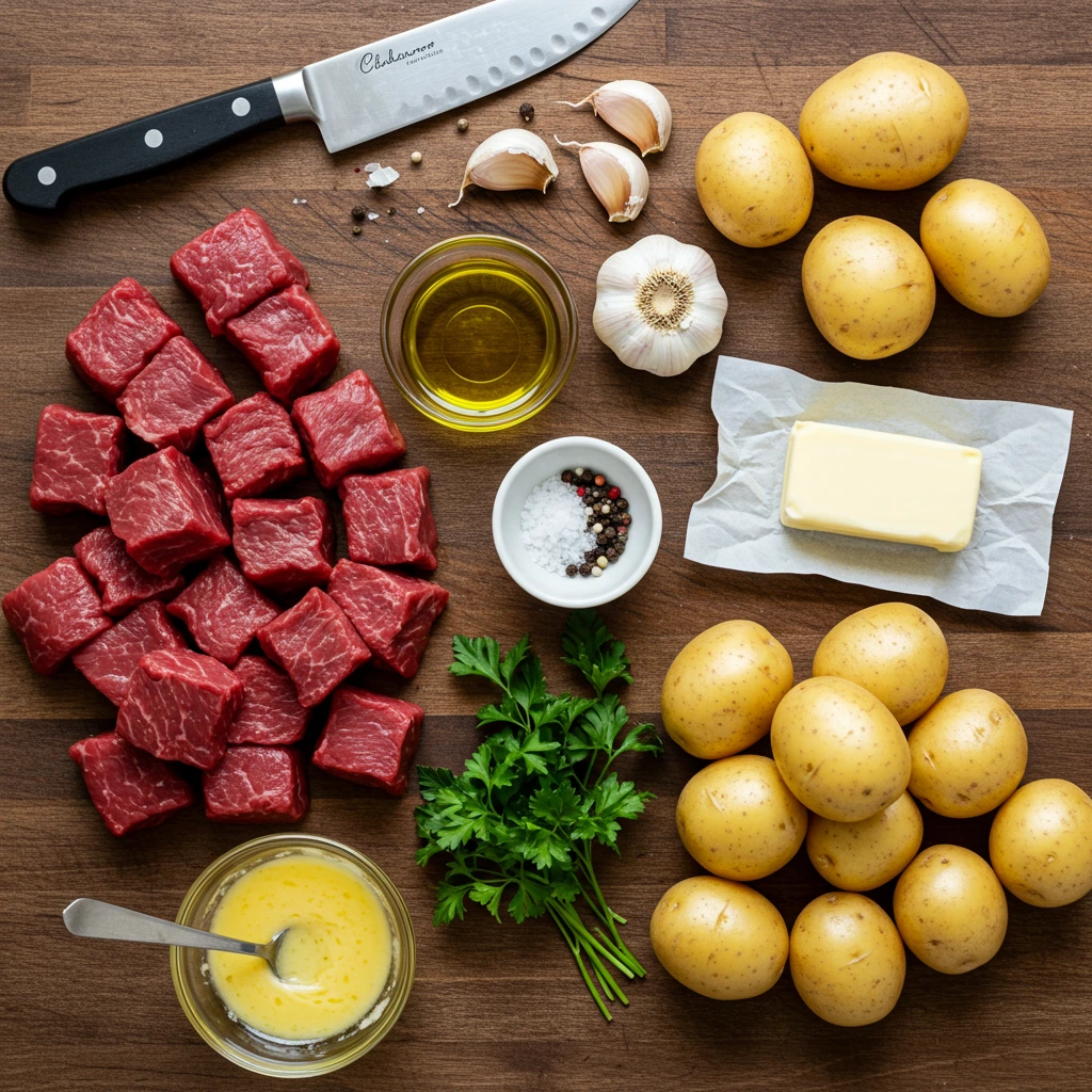 Garlic Butter Beef Bites & Potatoes