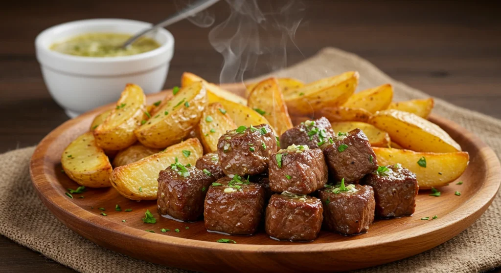 Garlic Butter Beef Bites & Potatoes